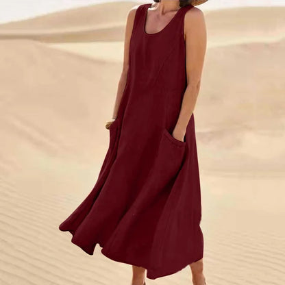 Women's Sleeveless Cotton And Linen Dress