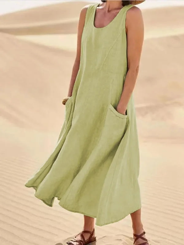 Women's Sleeveless Cotton And Linen Dress