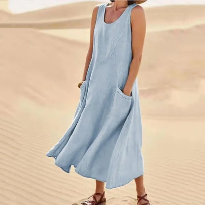 Women's Sleeveless Cotton And Linen Dress