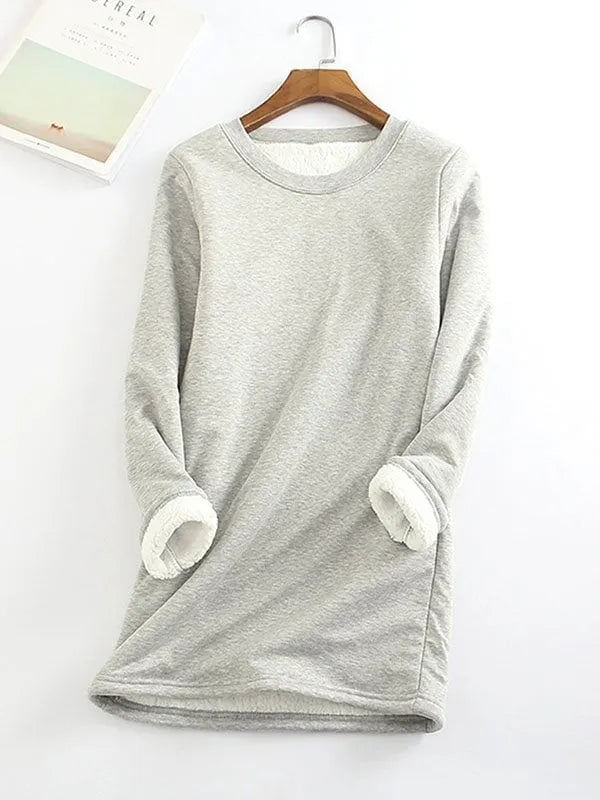 Casual Cotton Round Neck Solid Sweatshirt