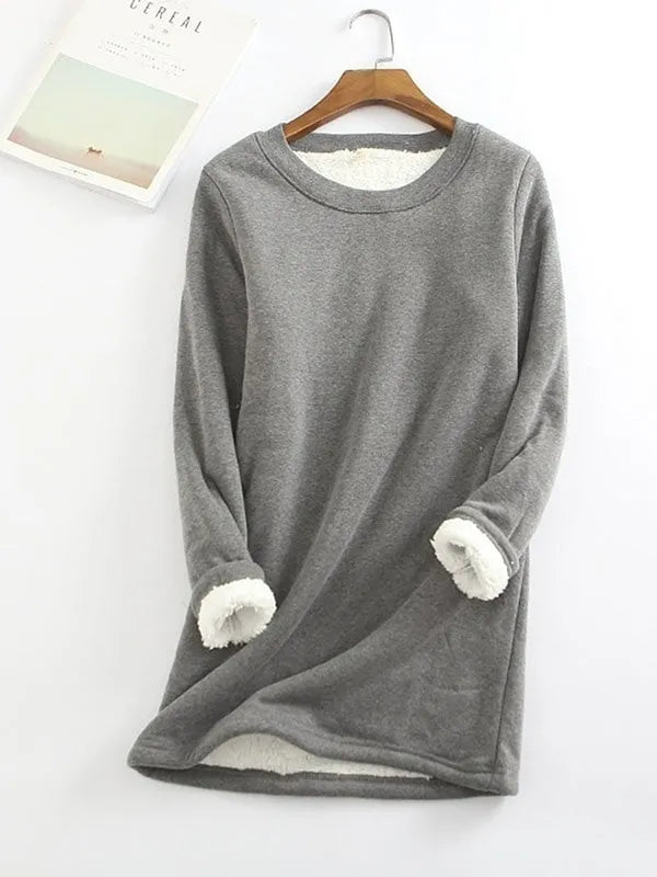 Casual Cotton Round Neck Solid Sweatshirt